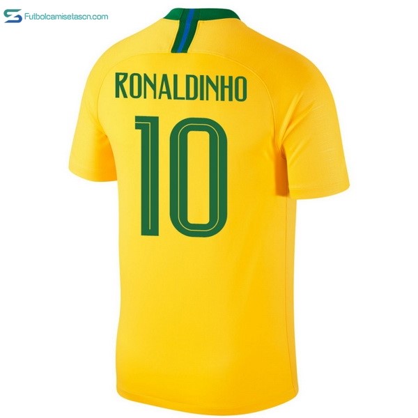 Camiseta Brasil 1ª Ronaldinho 2018 Amarillo